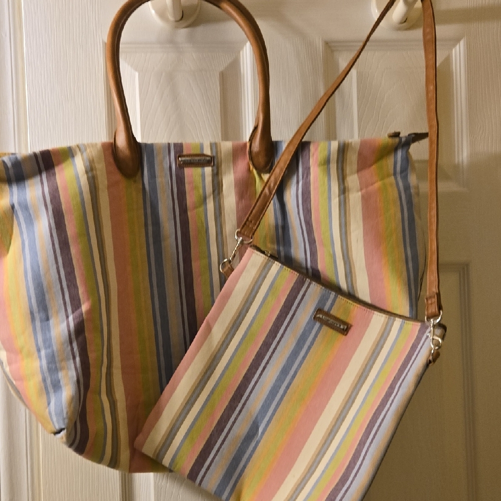 Striped Multicolor Tote and Crossbody Bag Set